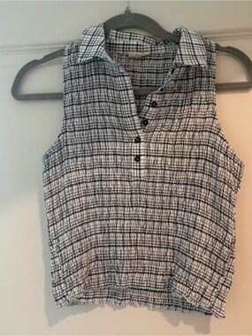 Maeve Sleeveless Plaid Collared Tank - White & Navy
